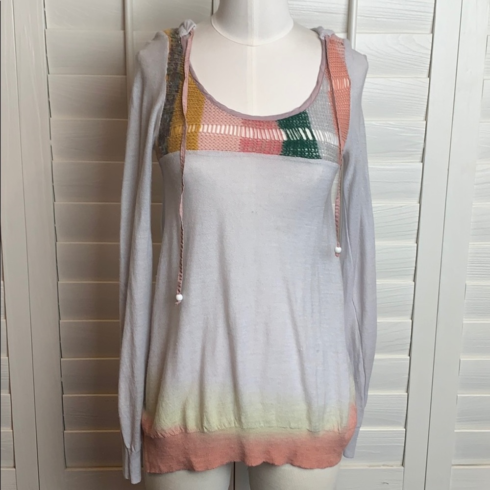 Free people gray knit sweater with a hood XS
